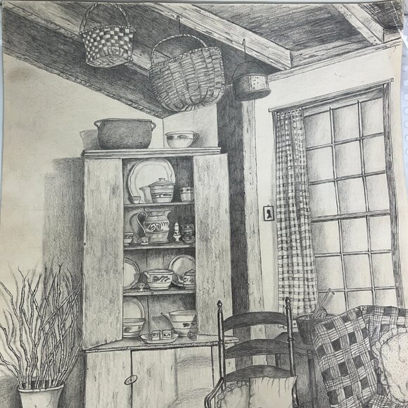 My Favorite Room by Elizabeth Dowdy Primitive Graphite Pencil Still Life Drawing - Picture 2 of 6